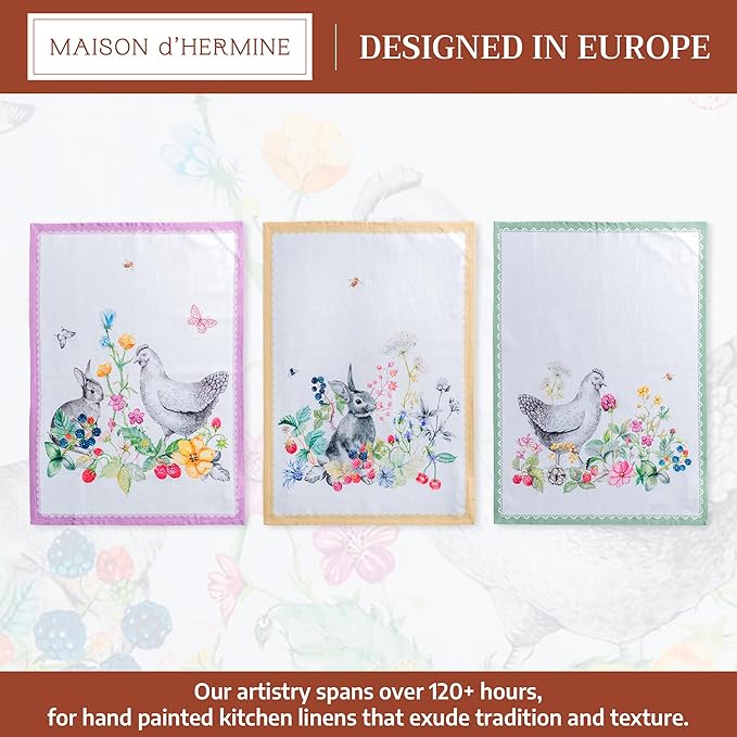 Maison d' Hermine Kitchen Towels Set of 3 100% Cotton 27.50" x 20" Reusable Cloth Tea Dish Towels Absorbent with Hanging Loop for Kitchen Farmhouse Hotel Spring Summer - Printemps