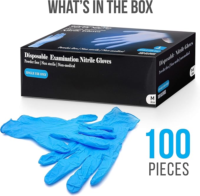Serenelife Nitrile Disposable Latex & Powder Free Medium Gloves - Great for Kitchens, Food Handling & Cleaning Supplies - Soft & Comfortable fit - Vinyl & Nitrile blend - 100 Pack