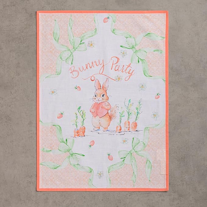 Maison d' Hermine Kitchen Towels Set of 3 100% Cotton 27.50" x 20" Reusable Cloth Tea Dish Towels Absorbent with Hanging Loop for Kitchen Farmhouse Hotel Spring Summer - Bunny Party