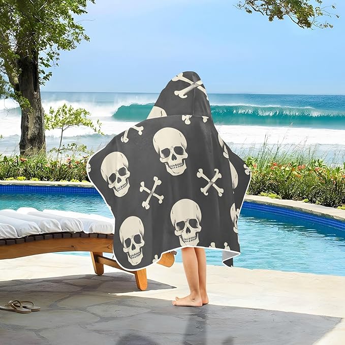 SUABO Kids' Bath Towels Skull and Crossbones Hooded Towels for Boys Girls,Toddler Towels Multi-Purpose for Beach,Pool and Bathroom,23.5" x 50", Soft and Highly Absorbent