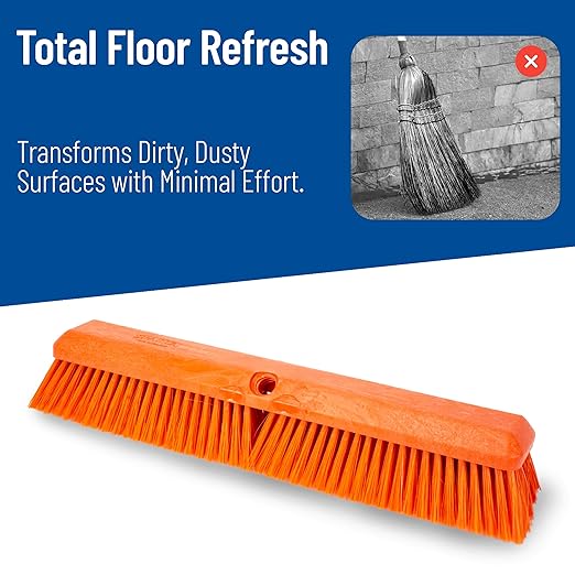 SPARTA 41891EC24 Omni Sweep Plastic Push Broom Head, Heavy Duty, Industrial Broom with Color Code System for Outdoor, Indoor, Concrete, Patio, Kitchen, Bathroom, 24 Inches, Orange, (Pack of 12)