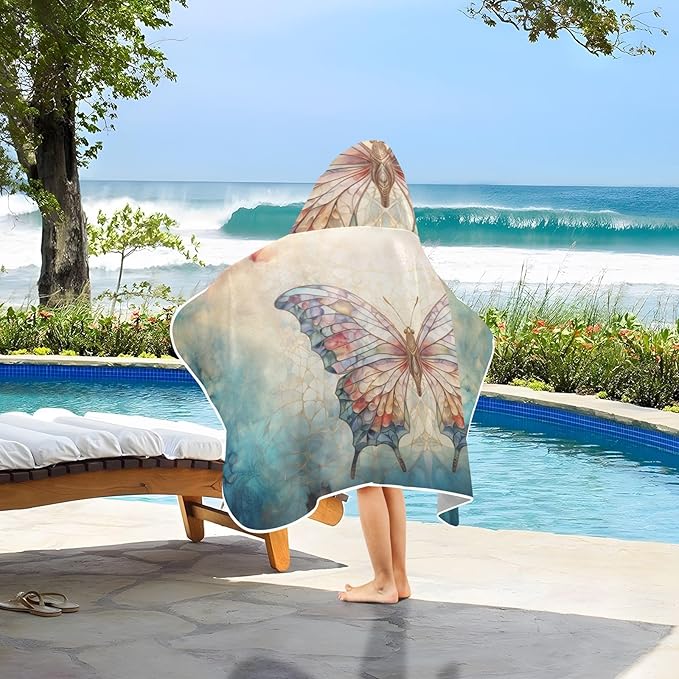 Hooded Towel for Kids Butterfly and Leaf Beach Wrap Bath Towels 50x23.5in