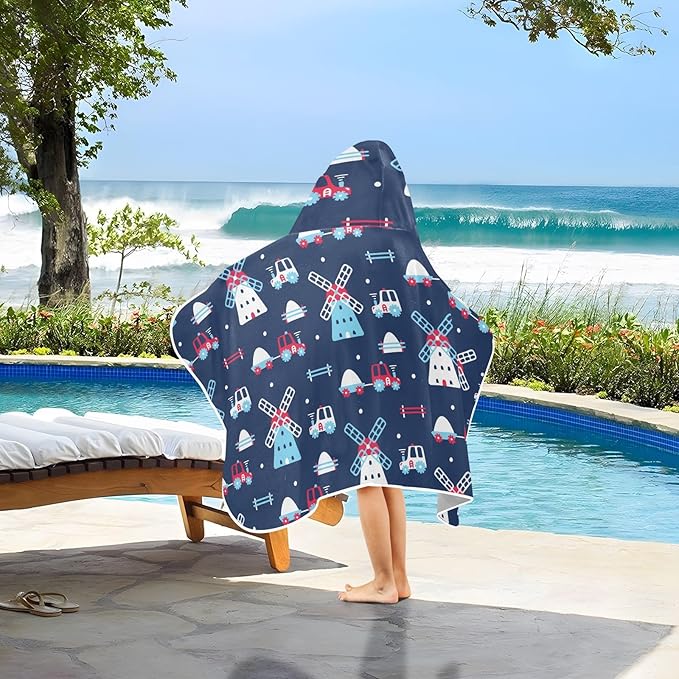 susiyo Kids Hooded Bath Towel Farm Cars Beach Towel for Kids 23.5 x 50 Inch Microfiber Soft Absorbent Quick Dry Bath Swim Pool Towel Wrap Poncho Bathrobe with Hood for Kids Toddler