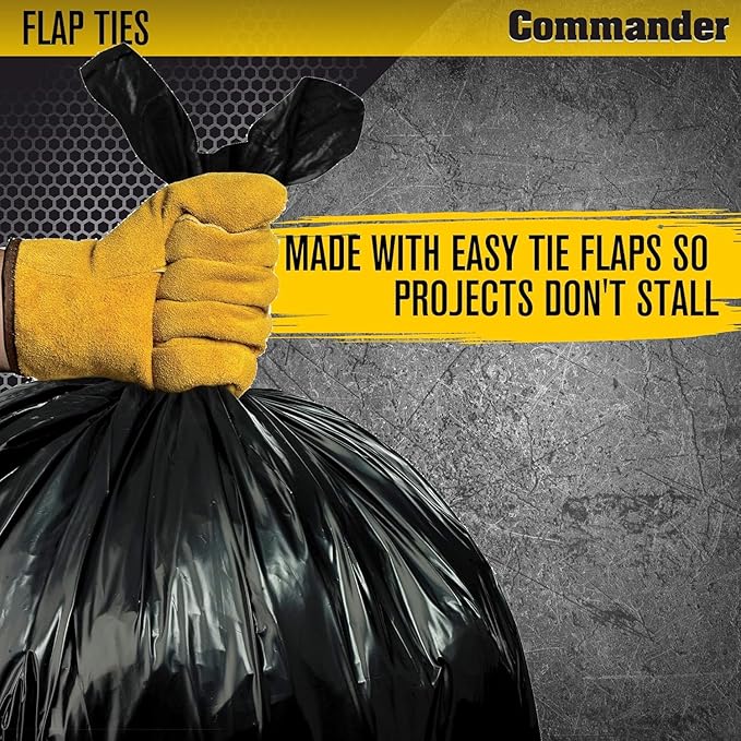 Commander 42 Gallon 3 MIL Black Heavy Duty Contractor Bags - 33" x 45" - Pack of 20 - For Contractor, Industrial, & Commercial