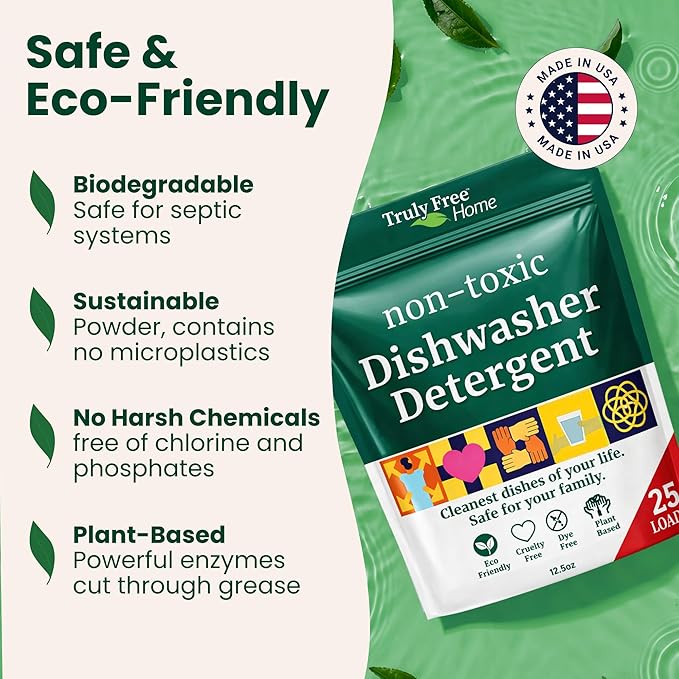 Truly Free Dishwasher Detergent + Laundry Detergent Bundle | Dishwasher Powder 1 Pack, 25 Loads | Laundry Wash Signature Scent, Powder to Liquid, 50 Loads | Non Toxic, Natural, Plant Based