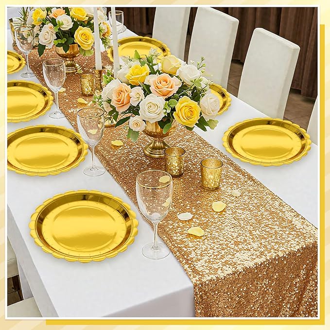 NatNarr 30 Pcs Gold Plates Disposable 9 Inch Scalloped Gold Paper Plates Dessert Cake Plate Cute Party Plate for Wedding, Birthday, Holiday