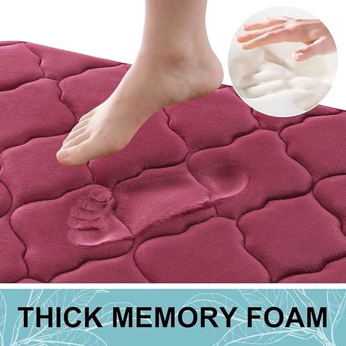 OLANLY Memory Foam Bath Mat Rug 44x24, Ultra Soft and Absorbent Bathroom Rugs, Non-Slip, Comfortable, Machine Washable Bath Carpet for Bathroom Floor, Tub, Shower and Home Decor Accessories, Burgundy