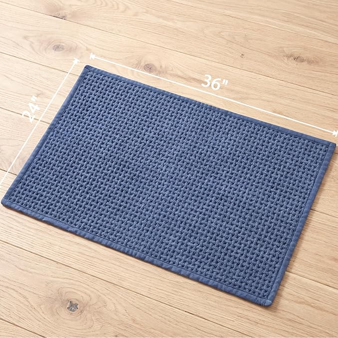 Bathroom Rugs Non Slip Washable, Super Absorbent Thin Bath Mat for Small Quick Dry Low Pile Bathroom Rug, (Navy Blue, 36″x24″)