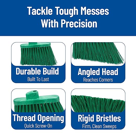SPARTA Sweeper Broom – 12 Inch Angled Outdoor Broom Head with Durable Polypropylene Bristles, Standard Thread Compatible for Home Garage or Kitchen Cleaning, Green, Pack of 12