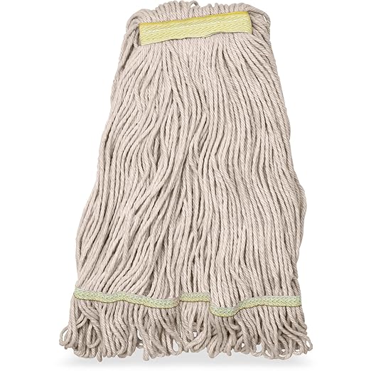 SPARTA Flo-Pac Acrylic Mop Head, Loop-Ended, Narrow Band with 1" Yellow Band for Organized Cleaning, Small, Natural