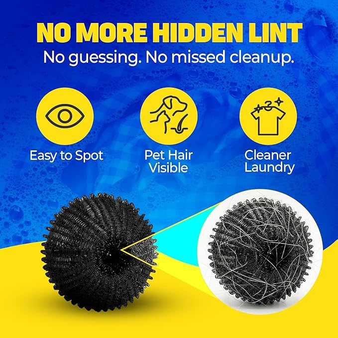 HASHI 12 Pack 2.3 Inch Pet Hair Remover for Laundry, Reusable Washing Machine and Dryer Balls, Dog and Cat Fur Lint Catcher for Clothes and Bedding, Gentle on Fabrics, Prevents Tangling, Black
