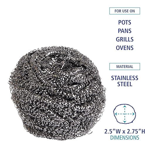 Boardwalk Stainless Steel Scrubber, Large Size, 2.5 x 2.75, Steel Gray, 12/Carton