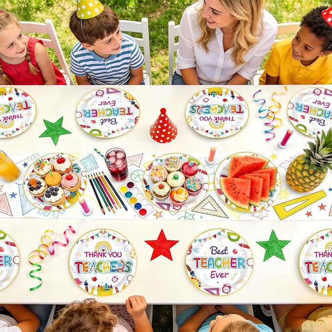 Grencian 50Pcs Thank You Teachers Decorations 9" Thank You Teachers Party Plates Disposable Teacher Appreciation Best Teacher Ever Tableware for Teachers Day 2026 Graduation Party Decorations
