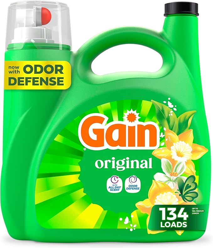 Gain Liquid Laundry Detergent with Odor Defense, Original Scent, Laundry Soap For HE Washing Machines, 177 fl oz, 134 Loads (Packaging May Vary)