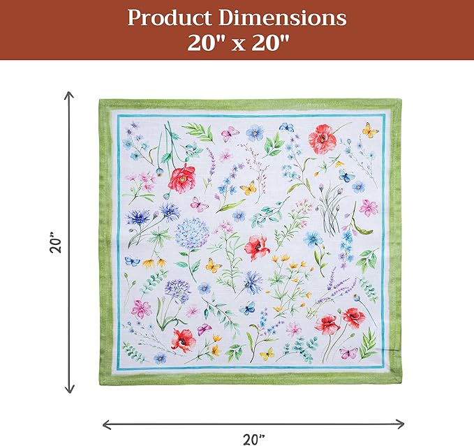 Maison d' Hermine 100% Cotton Cloth Napkins Set of 4 Everyday Reusable Square Napkins Cloth Washable Dinner Party Wedding Restaurant Hotel Kitchen Spring Summer (Just Floral, 20" x 20")