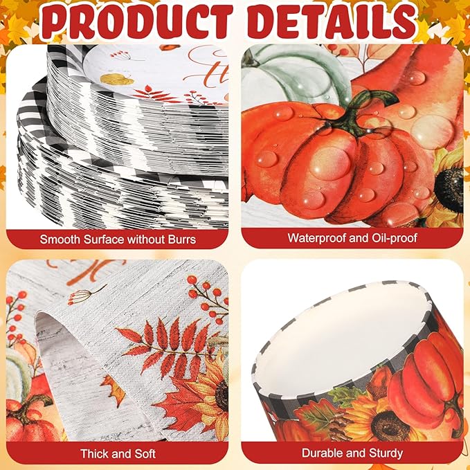 Havawish 350 Pcs Fall Thanksgiving Party Supplies Give Thanks Tableware Set Black White Buffalo Plaids Pumpkin Disposable Oval Plates Cups Napkins Fork Knife Spoon Dinnerware for Autumn Table Decor