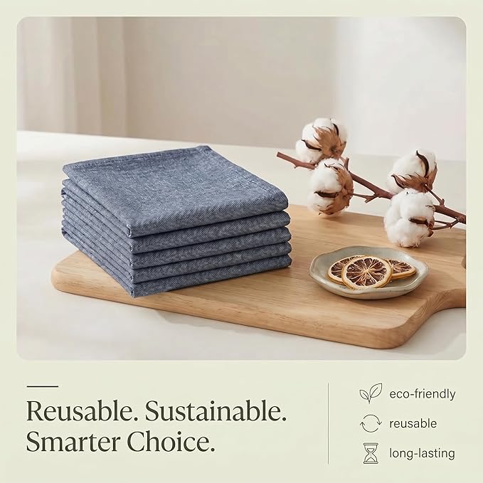 Urban Villa Kitchen Towels Premium Quality 100% Cotton Solid Kitchen Towels Set of 6 Ultra Soft Size 20X30 Inches Chambray Black/White Color Kitchen Towel Highly Absorbent Kitchen Towels