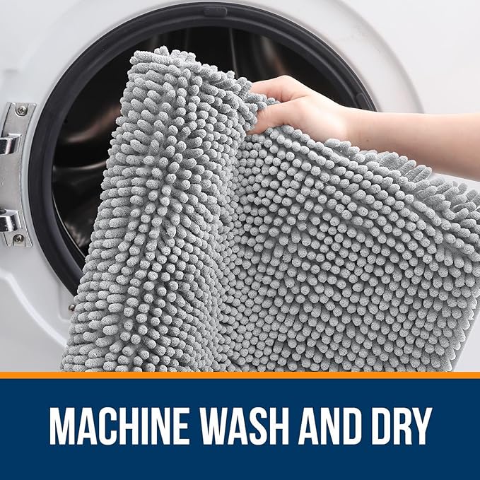 OLANLY Large Bathroom Rugs 44x32, Extra Soft Absorbent Chenille Bath Rugs, Rubber Backing Quick Dry, Machine Washable Bath Mats for Bathroom Floor, Tub and Shower, Home Decor Accessories, Light Grey