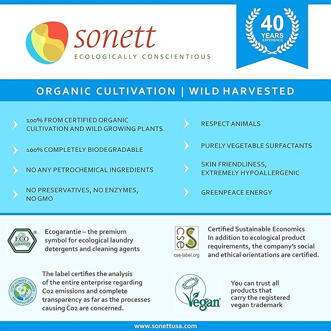 Sonett Organic Laundry Liquid Detergents, Lavender (6 Count) for all textiles Certified Organically Grown