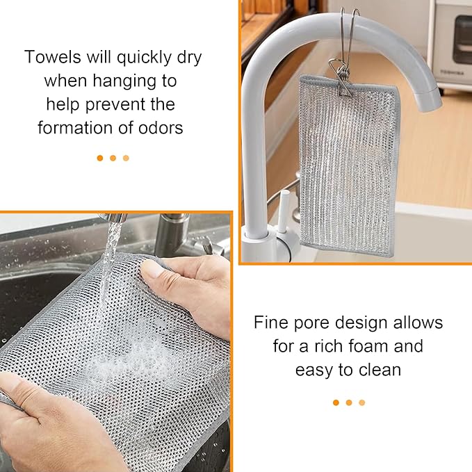 Dishcloth Pot Scrubber Multipurpose Wire Dishwashing Rags for Wet and Dry,New Multifunctional Non Scratch Metal Wire Dishcloth,Reusable Metal Scrubbing Pads Sponge Clean for Home Kitchen Cooktop (10)