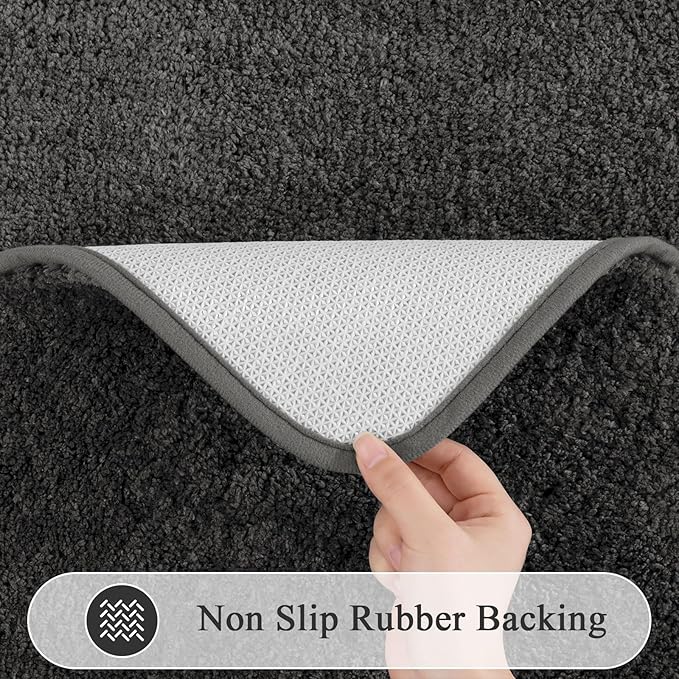 SHACOS Microfiber Bathroom Rugs Set 5 Pieces with Toilet Lid Cover Ultra Soft Absorbent Bath Mat U Shape Contour Rug for Bathroom, Non Slip Machine Washable Bath Runner Rugs for Bedroom, Kitchen, Grey