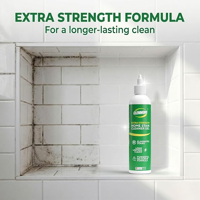 Home Stain Cleaner Gel – Extra Strength Stain Remover For Tiles, Grout, Showers, Tubs, Rubber Seals & Toilets – No Scrub Grout Cleaner & Front Load Washer Cleaner – 8 fl oz