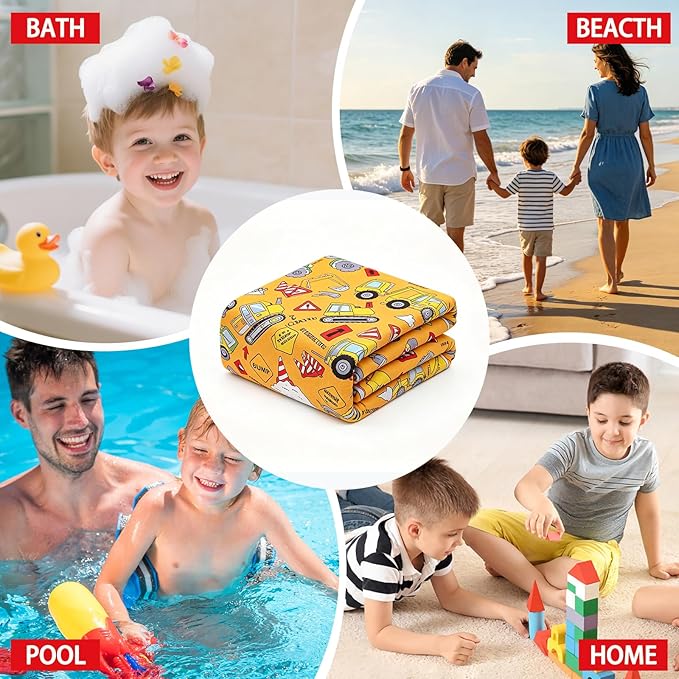 Hooded Towels for Kids - Superfine Fiber Excavator Toddler Hood Bath Towels Beach Hooded Poncho Absorbent Pool Toddler Swim Bath Wrap for Boys & Girls 3-10 Years Beach Essentials, 50*30 inches