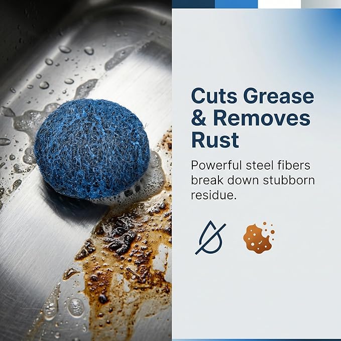 Amazon Basics Steel Wool Soap Pads, Reusable, Cuts Grease and Removes Rust, 10 Count, Pack of 1