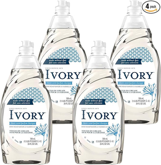 Cleaning Essentials includes Ivory Classic Dish Soap Dishwashing Liquid 709ml/24fl oz - Pack of 4, Value Bundle Packed