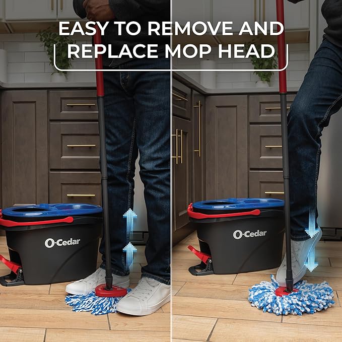 O-Cedar EasyWring RinseClean Microfiber Spin Mop & Bucket Floor Cleaning System, Grey and O-Cedar PACS Hard Floor Cleaner, Crisp Citrus Scent 10 Count (1-Pack)