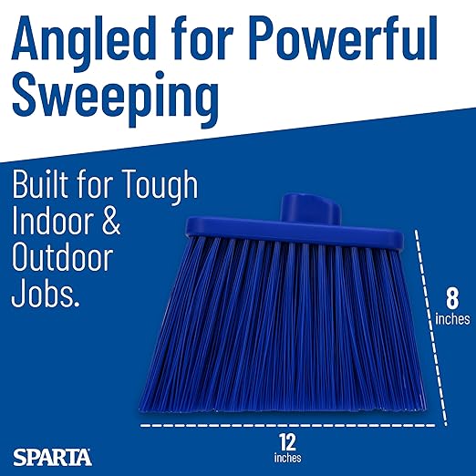 SPARTA Broom Head Angled, Un-Flagged for Large Debris Indoor, Outdoor, Home, Restaurant, Lobby, Office, Plastic, 12 Inches, Blue