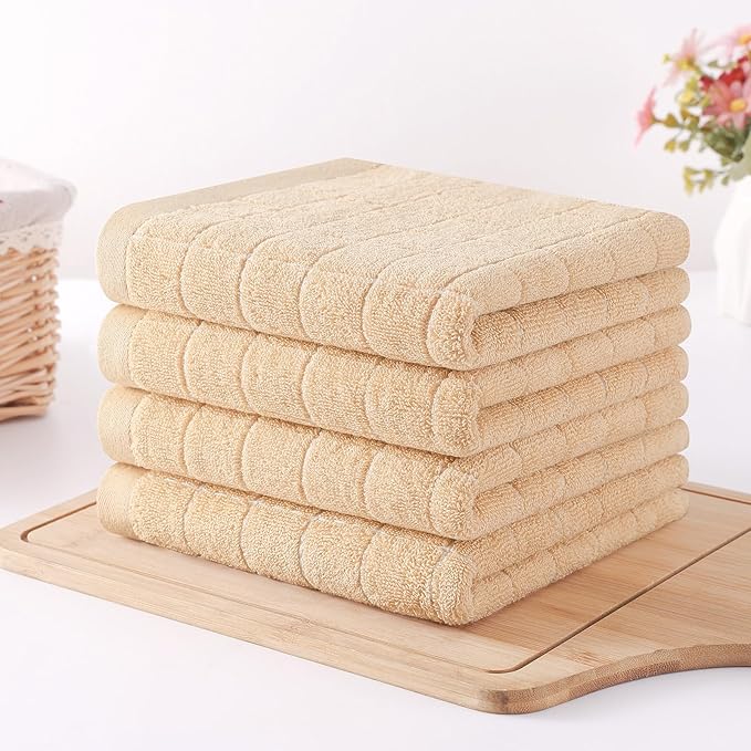 Homaxy 100% Cotton Terry Kitchen Towels(Apricot, 13 x 28 inches), Checkered Designed, Soft and Super Absorbent Dish Towels, 8 Pack
