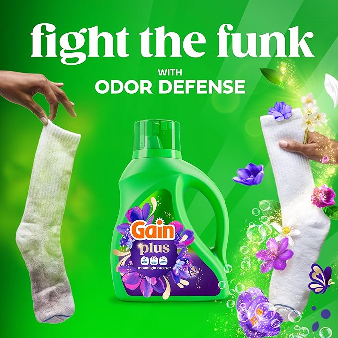 Gain Plus Liquid Laundry Detergent, Cleaner, Fresher, Now with Oxi, Moonlight Breeze Scent, 170 fl oz, 129 Loads