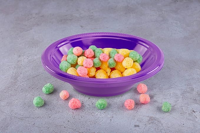 DecorRack 24 Small Plastic Bowls, 7 inch Disposable 12 oz Serving Bowl, Fruit Snack, Popcorn, Soup, and Salad, Kids Birthday and Holiday Party Supplies, Purple (Pack of 24)