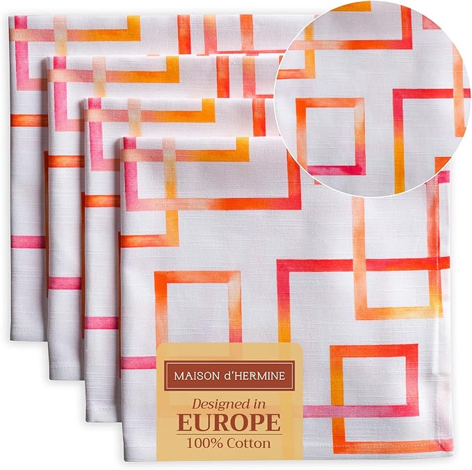 Maison d' Hermine 100% Cotton Cloth Napkins Set of 4 Everyday Reusable Square Napkins Cloth Washable Dinner Party Wedding Restaurant Hotel Kitchen Spring Summer (Summer Maze, 20" x 20")