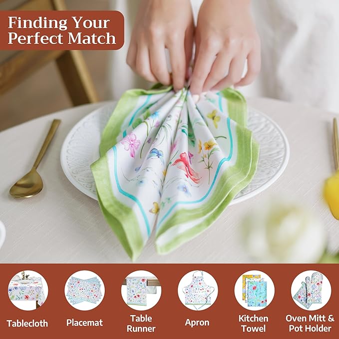 Maison d' Hermine 100% Cotton Cloth Napkins Set of 4 Everyday Reusable Square Napkins Cloth Washable Dinner Party Wedding Restaurant Hotel Kitchen Spring Summer (Just Floral, 20" x 20")