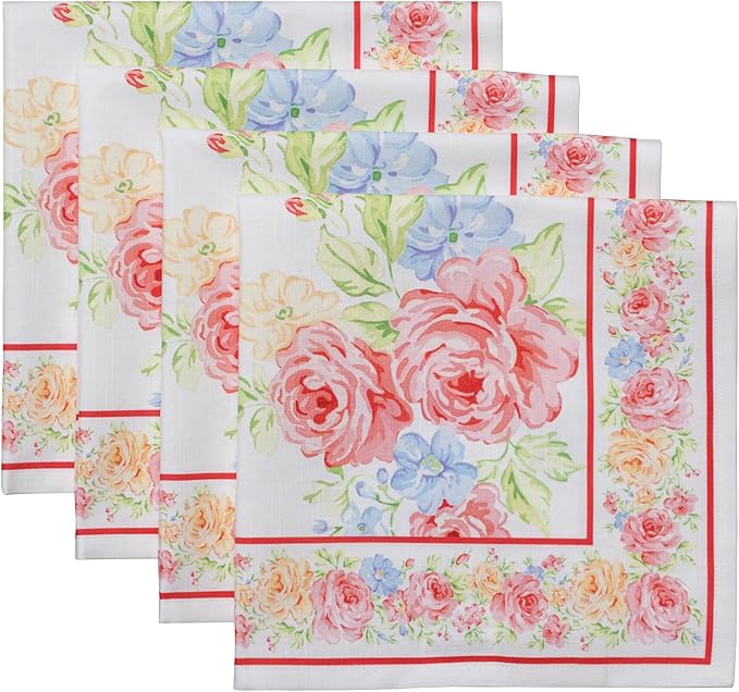 Maison d' Hermine 100% Cotton Cloth Napkins Set of 4 Everyday Reusable Square Napkins Cloth Washable Dinner Party Wedding Restaurant Hotel Kitchen Spring Summer (Vintage Floral, 20" x 20")