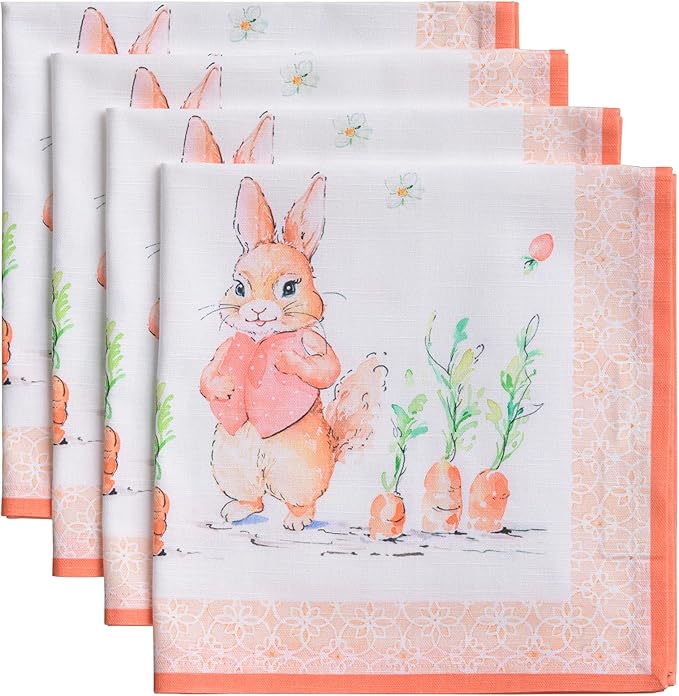Maison d' Hermine 100% Cotton Cloth Napkins Set of 4 Everyday Reusable Square Napkins Cloth Washable Dinner Party Wedding Restaurant Hotel Kitchen Spring Summer (Bunny Party, 20" x 20")