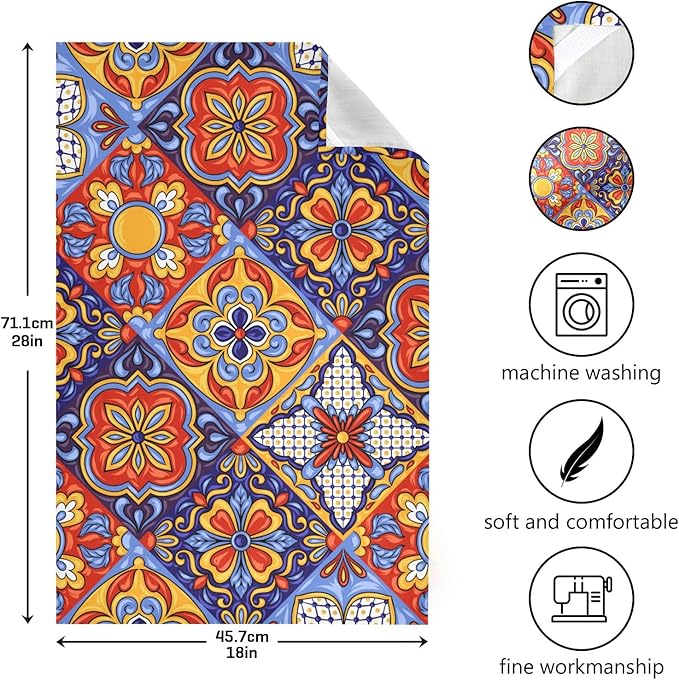 STAYTOP Mexican Talavera Ceramic Tile Pattern Kitchen Towels Set of 4, Super Soft and Strong Absorption Multifunctional Table and Tea Towels, 28x18in