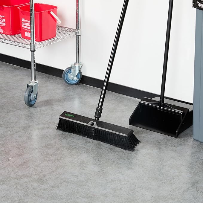 Restaurantware-BROOM HEAD ONLY: Clean Tek Professional 17.13-Inch Push Broom Head, 1 Heavy-Duty Cleaning Tool - Handle Sold Separately, Fine Flagged Bristles, Black Plastic, Outdoor Use