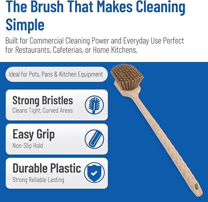 SPARTA 40501EC25 Plastic Large Scrub Brush, Kitchen Brush, Utility Brush With Long Handle For Cleaning, 20 Inches, Tan, (Pack of 6)