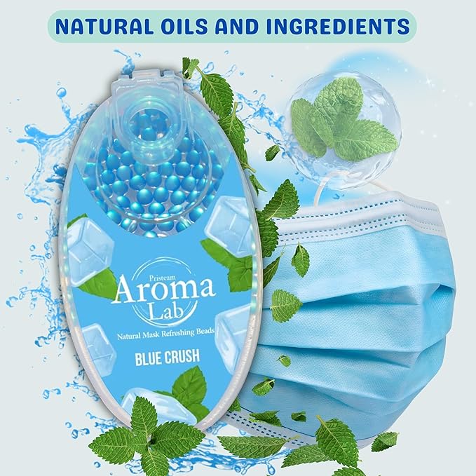 Face Mask Refresher - 200 Blue Menthol Scented Air Freshener Beads for Face Masks – Long-Lasting Fresh Aroma with Natural Essential Oils (2 Packs of 100)
