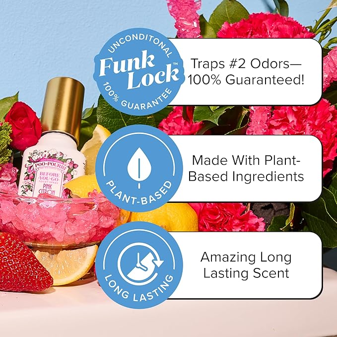 Poo-Pourri Before-You-Go Toilet Spray, Pink Citron, 2 Fl Oz, Up to 100 Uses, Bathroom Odor Deodorizer with Essential Oils for Home or Work, Travel Essentials, TSA Approved Size