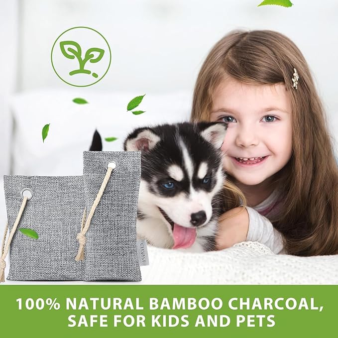 CLEVAST 16 Pack Activated Bamboo Charcoal Odor Absorber - Air Purifying Bags(8x100g, 8x50g), Natural Fresh Deodorizer and Moisture Eliminator for Home, Closet, Car Air freshener, Grey