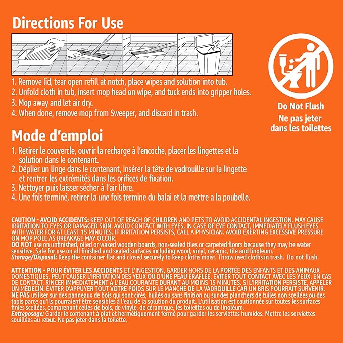 Amazon Basics Wet Mopping Cloth Refills, Multi-Surface Floor Cleaning, Fresh Scent, Low Streak, Disposable, 24 Count (Fits Swiffer Sweeper Mop Heads)