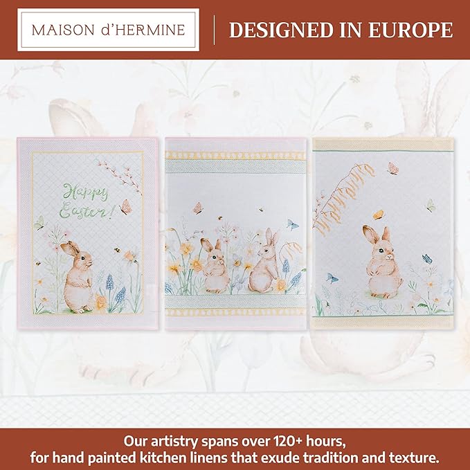 Maison d' Hermine Kitchen Towels Set of 3 100% Cotton 27.50" x 20" Reusable Cloth Tea Dish Towels Absorbent with Hanging Loop for Kitchen Farmhouse Hotel Spring Summer - Easter Dew