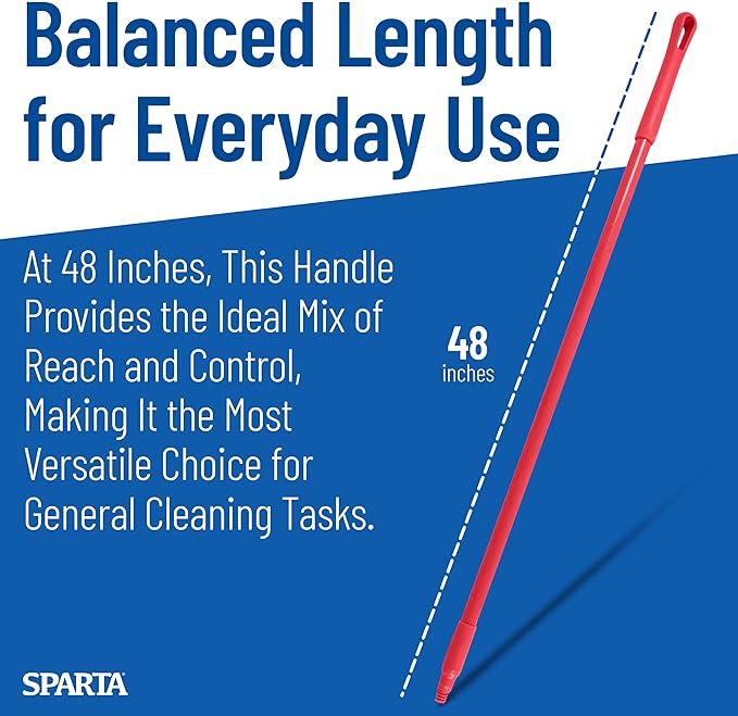SPARTA 41225EC05 Fiberglass Broom Handle, Mop Handle, Replacement Handle With Acme Threaded Tip For Commercial Cleaning, 48 Inches, Red, (Pack of 12)