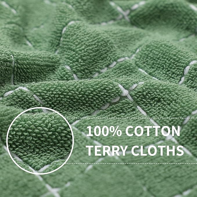Homaxy 100% Cotton Terry Kitchen Towels(Grass Green, 13 x 28 inches), Checkered Designed, Soft and Super Absorbent Dish Towels, 18 Pack