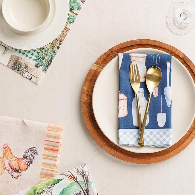 Maison d' Hermine 100% Cotton Cloth Napkins Set of 4 Everyday Reusable Square Napkins Cloth Washable Dinner Party Wedding Restaurant Hotel Kitchen Spring Summer (Let's Bake, 18" x 18")