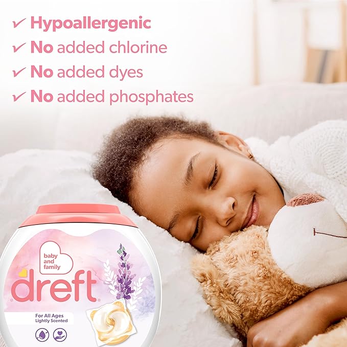 Dreft Laundry Detergent Pacs, Lightly Scented, Lavender, For Baby and Family, XL Pacs, 25 Count